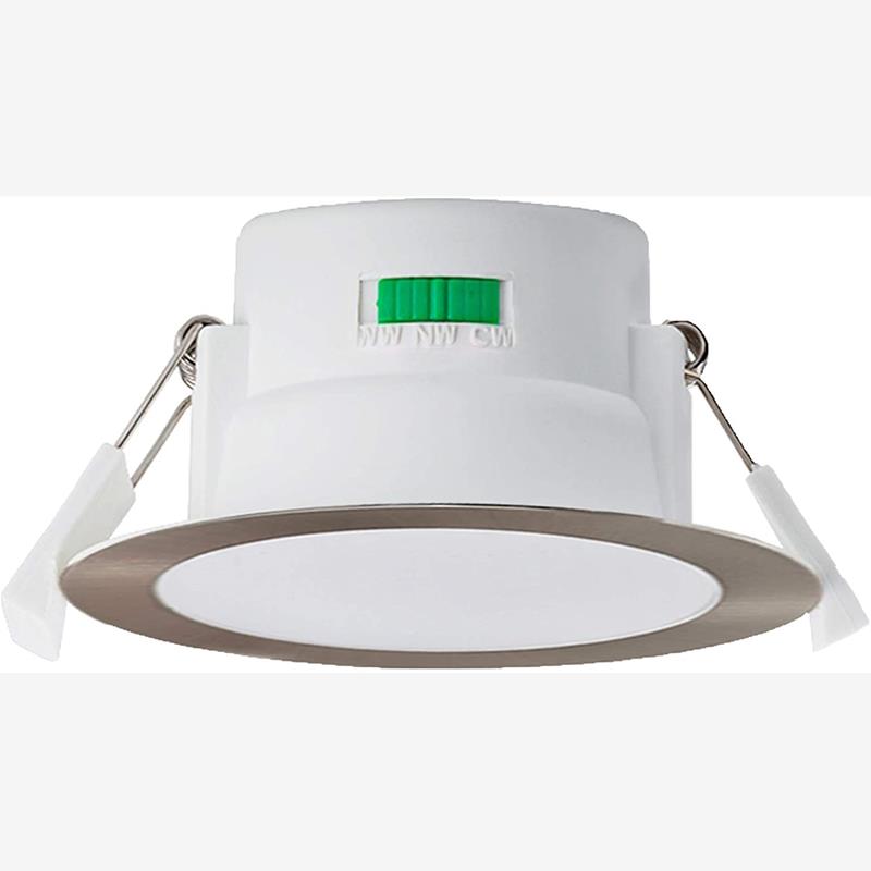 DE-LHSJ-B10D-C-1 LED Downlight 10W Recessed Ceiling Light Dimmable 900LM,Cutout 70-80MM,Round Spotlights with CCT Color Changing 3000K Warm/4000K Neutral/5700K Cool,IP44 for Bathroom Kitchen,Chrome