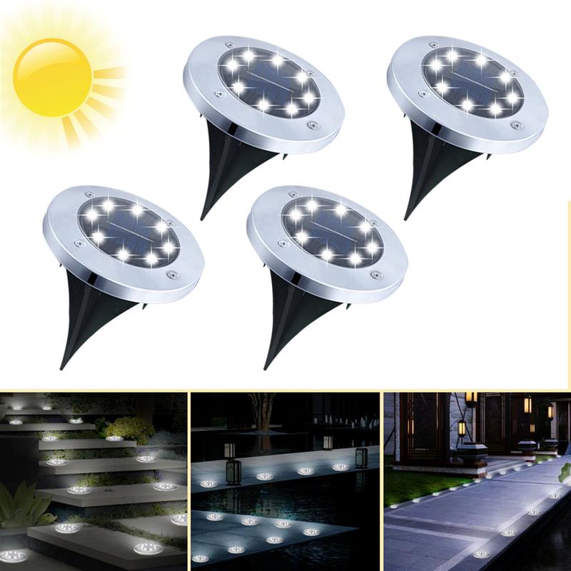 chadi-l Solar Ground Lights, 8 LED Outdoor in-ground Solar Lights Outdoor Garden Solar Disk Lights, IP65 Waterproof Solar Decking Lights Solar Powered for Landscape Pathway Yard Patio Lawn, Cool White